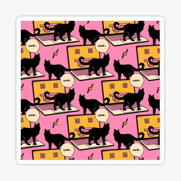 Item preview, 404 Error Laptop Black Cat Pattern in pink designed and sold by charcoalcatco.