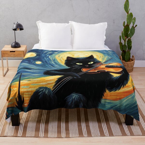 Item preview, Van gogh Starry Night Black Cat Playing Violin designed and sold by Vangoholic.