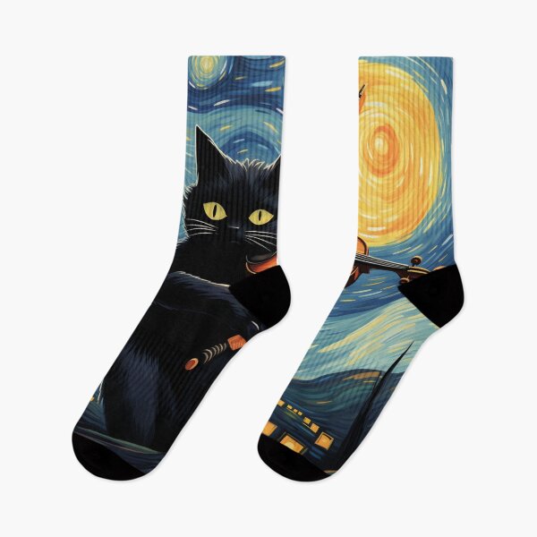 Item preview, Van gogh Starry Night Black Cat Playing Violin designed and sold by Vangoholic.