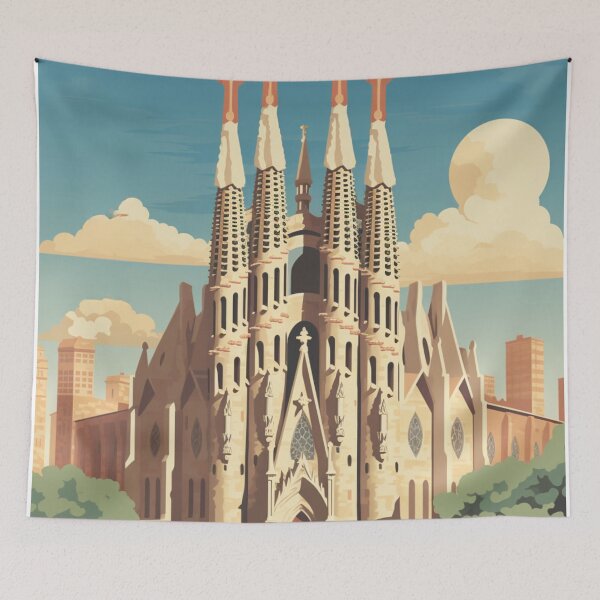 Item preview, A Vintage Travel Illustration of Barcelona - Spain  designed and sold by GoodOldVintage.