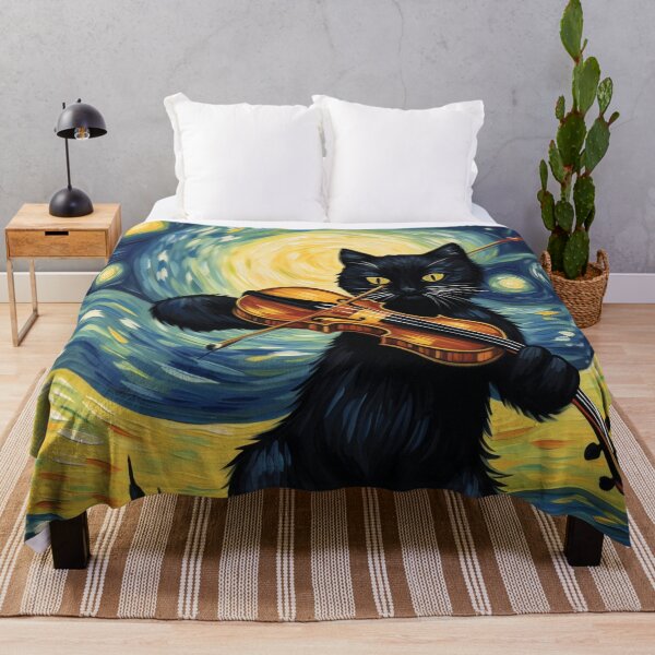 Item preview, Van gogh Starry Night Black Cat Playing Violin designed and sold by Vangoholic.