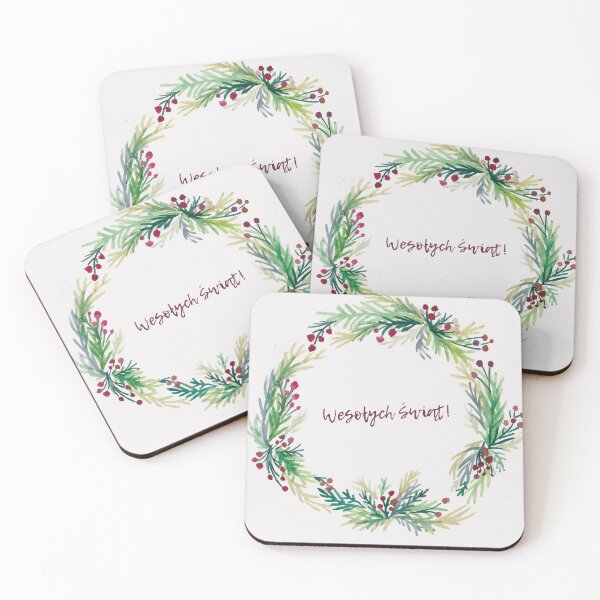 Item preview, watercolor painting Christmas wreath with Wesołych Świąt wishes designed and sold by colorfulglee.