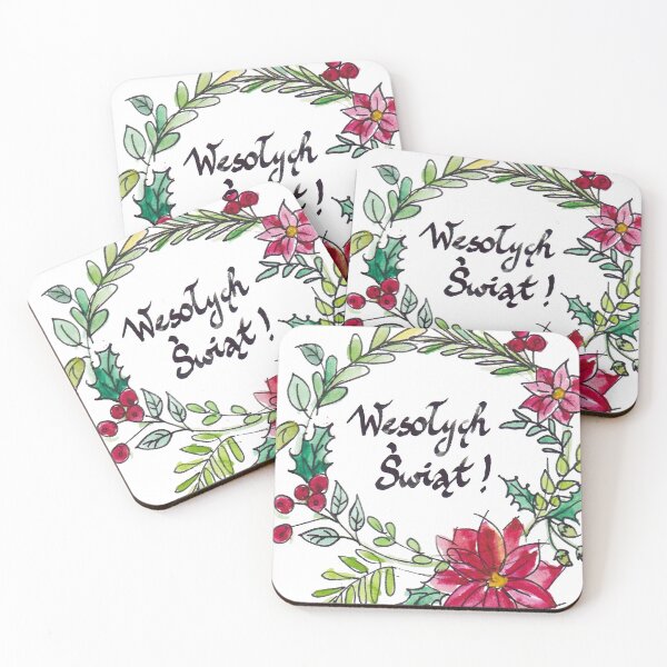 Item preview, watercolor painting Christmas wreath with Wesołych Świąt wishes designed and sold by colorfulglee.
