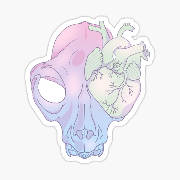 Pastel Goth Cat Skull and Heart Sticker
