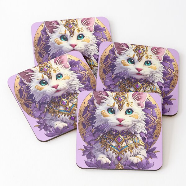 Item preview, Amethyst Crystal White kitty retro vintage floral design designed and sold by BorgSpareParts.