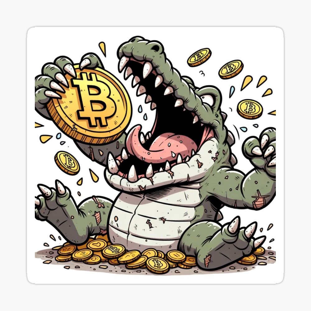 Crocodile with a Bitcoin coin