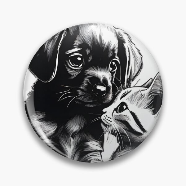Item preview, Cute Puppy and Cat, grey, black and whit design designed and sold by OutdoorArtistry.