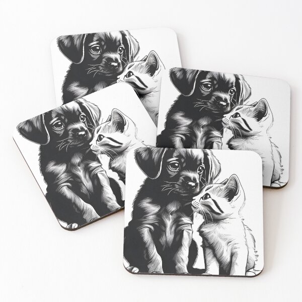 Item preview, Cute Puppy and Cat, grey, black and whit design designed and sold by OutdoorArtistry.