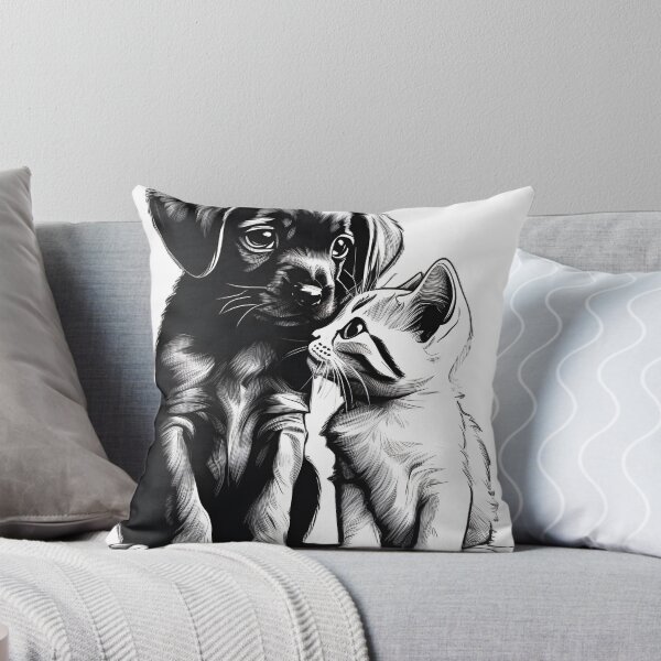 Item preview, Cute Puppy and Cat, grey, black and whit design designed and sold by OutdoorArtistry.
