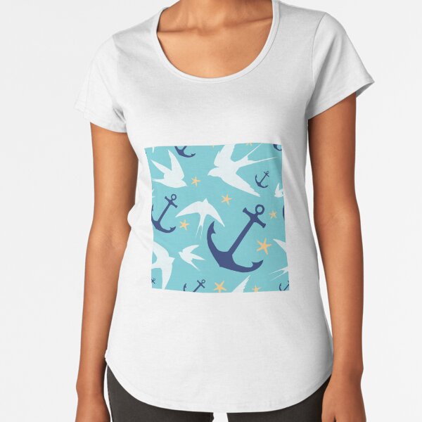 Swallows & Anchors Blue Pattern Premium Scoop T-Shirt