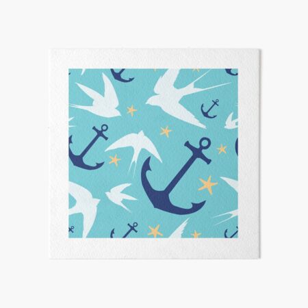 Swallows & Anchors Blue Pattern Art Board Print