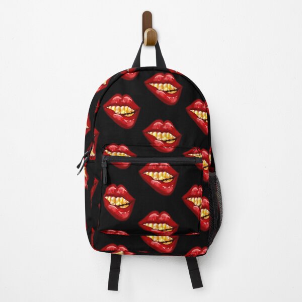 Item preview, Smiling red lips gold teeth biting shiny lower lip designed and sold by Artonmytee.