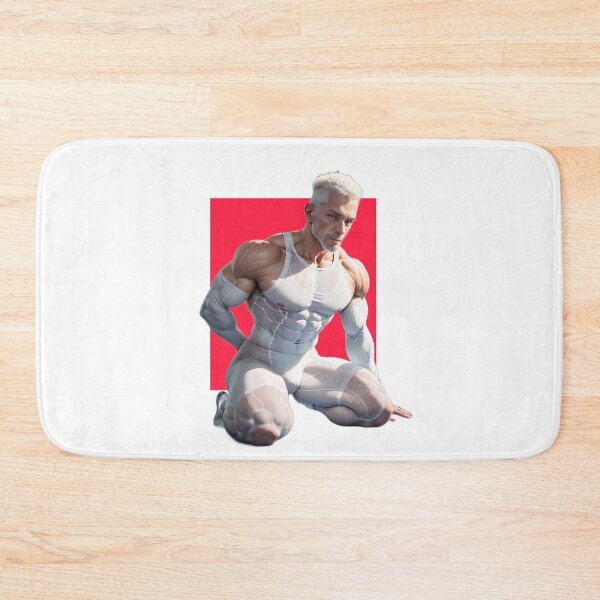 Item preview, Handsome and muscular kneeling nordic mature man in white compression suit designed and sold by marccelusshop.