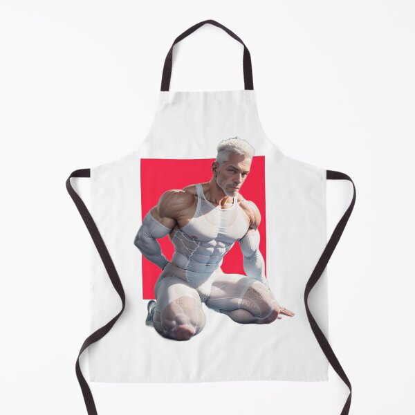 Item preview, Handsome and muscular kneeling nordic mature man in white compression suit designed and sold by marccelusshop.
