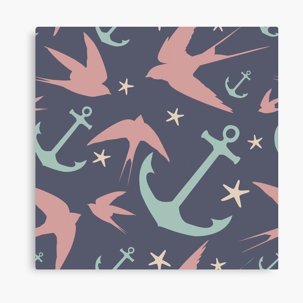 Mauve Swallows & Anchors Canvas Print