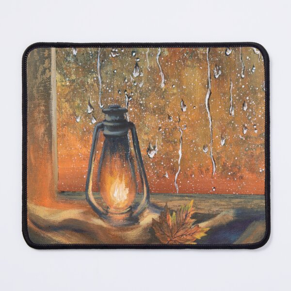 Item preview, Aesthetic Orange Autumn Foliage Fall Leaves Trees Lantern Rainy Window Rain  designed and sold by LEILA ART SPACE.