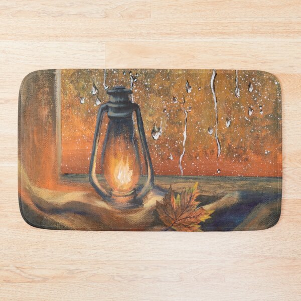 Item preview, Aesthetic Orange Autumn Foliage Fall Leaves Trees Lantern Rainy Window Rain  designed and sold by LEILA ART SPACE.