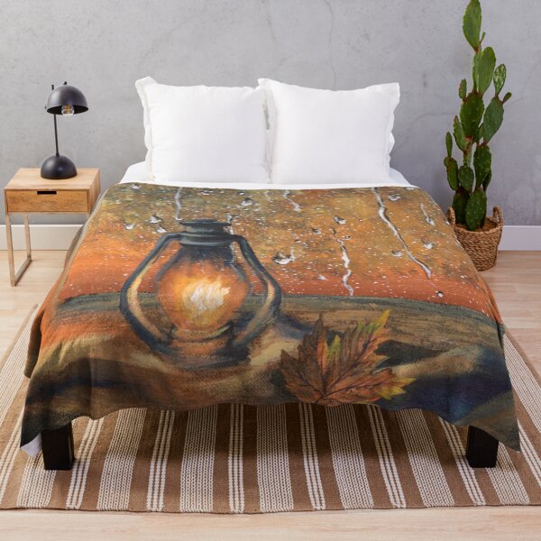 Item preview, Aesthetic Orange Autumn Foliage Fall Leaves Trees Lantern Rainy Window Rain  designed and sold by LEILA ART SPACE.