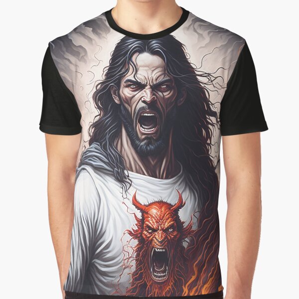 Jesus Christ and the Angry Devil in an iconic infernal moment Graphic T-Shirt