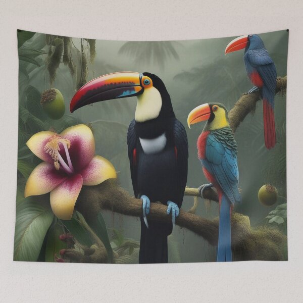 Item preview, Three parrots of unknown species designed and sold by Wilfried van Dokkumburg.