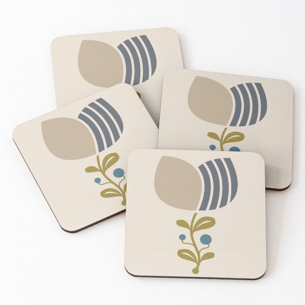 Item preview, KF 0172 A - Vintage Retro 70s Tulip Floral Pattern in Beige Gray and Green designed and sold by KhakiFinch.