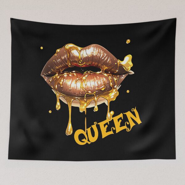 Aperçu de l'œuvre Conception de lèvres Queen Gold Brown - Lèvres de reine d'anniversaire Drippy créée et vendue par WallGemsArt.