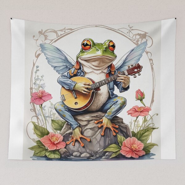 Item preview, Frog with angelwings sitting on a toadstool and playing banjo designed and sold by MattCollinsShop.