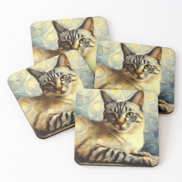 Item preview, Lynx Point Siamese cat portrait with Van Gogh background designed and sold by CattyCornerPOD.