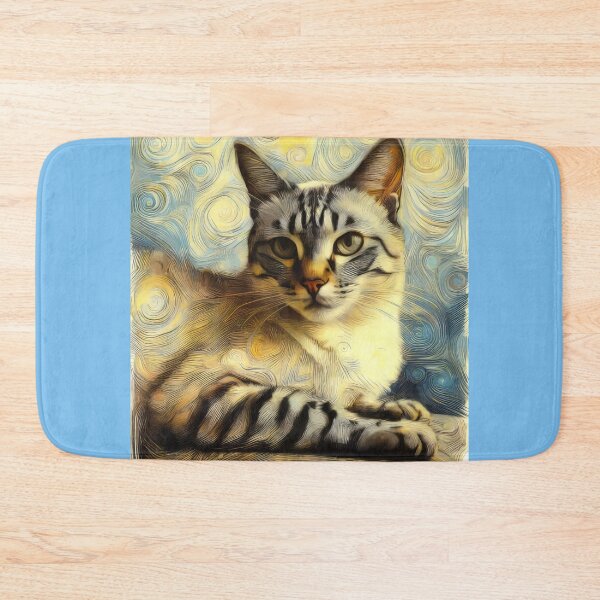Item preview, Lynx Point Siamese cat portrait with Van Gogh background designed and sold by CattyCornerPOD.