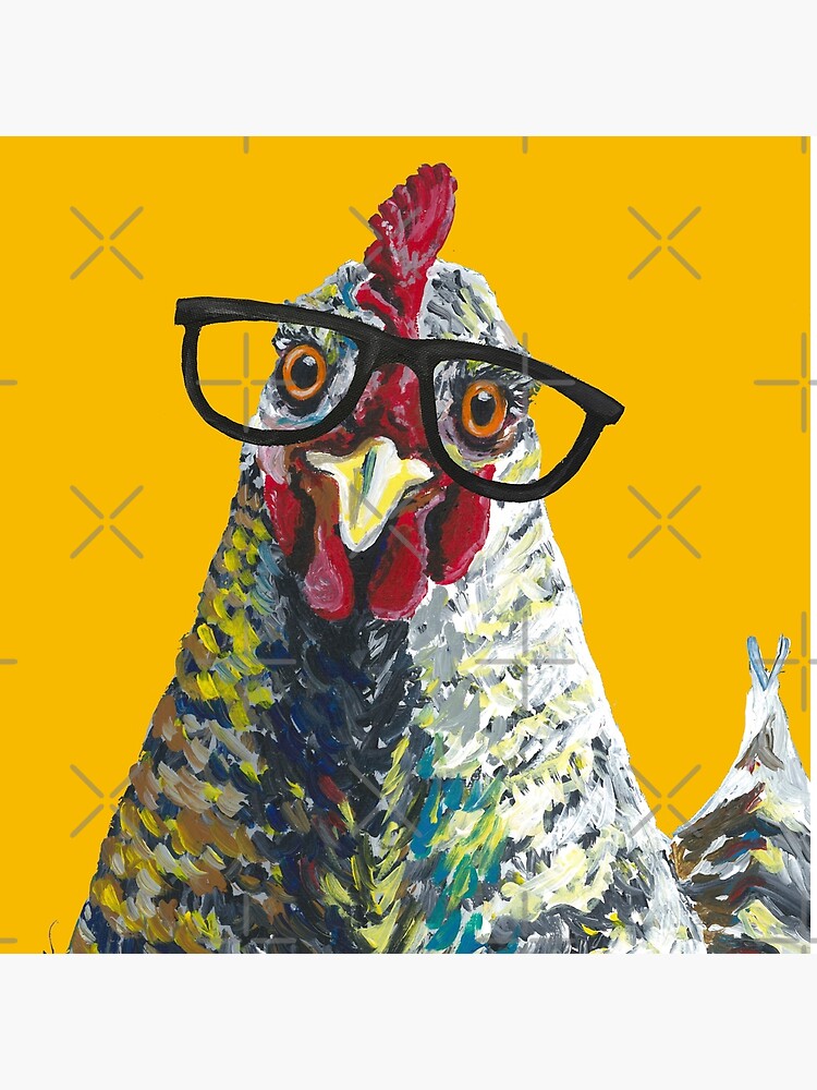 Chicken with Glasses, Cute Chicken Art by leekellerart