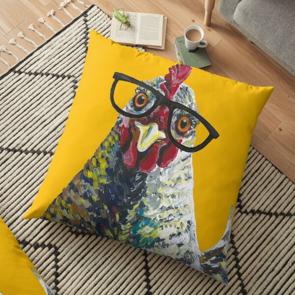 Poulet avec des lunettes, Art de poulet mignon Coussin de sol
