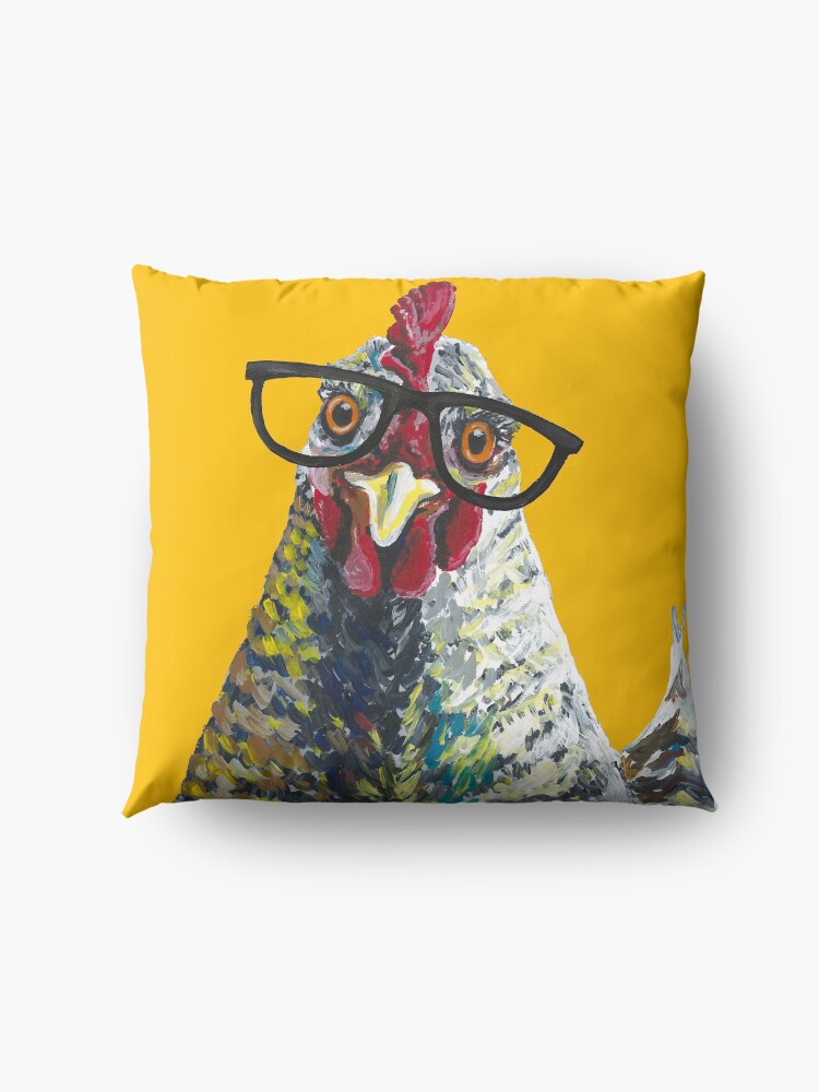 Alternate view of Chicken with Glasses, Cute Chicken Art Floor Pillow