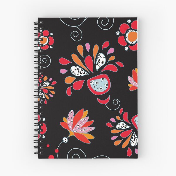 Item preview, Retro Red Flowers Pattern with Black Background designed and sold by MausieDesigns.