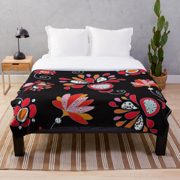 Item preview, Retro Red Flowers Pattern with Black Background designed and sold by MausieDesigns.