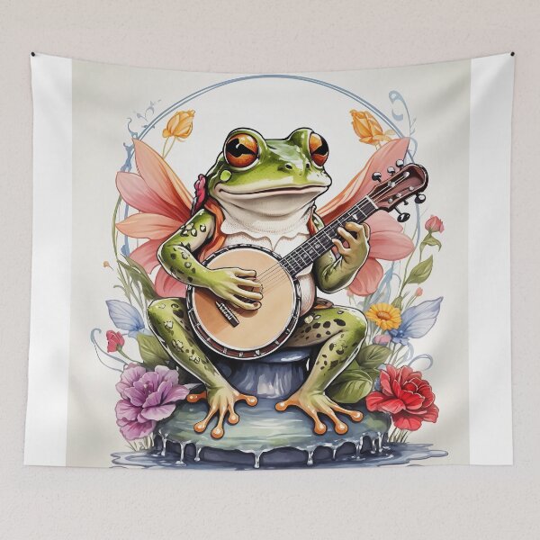 Item preview, Frog with angelwings sitting on a toadstool and playing banjo designed and sold by MattCollinsShop.