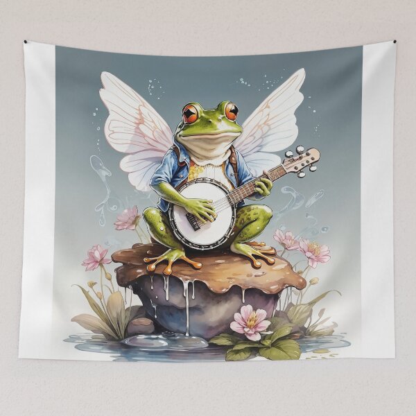 Item preview, Frog with angelwings sitting on a toadstool and playing banjo designed and sold by MattCollinsShop.