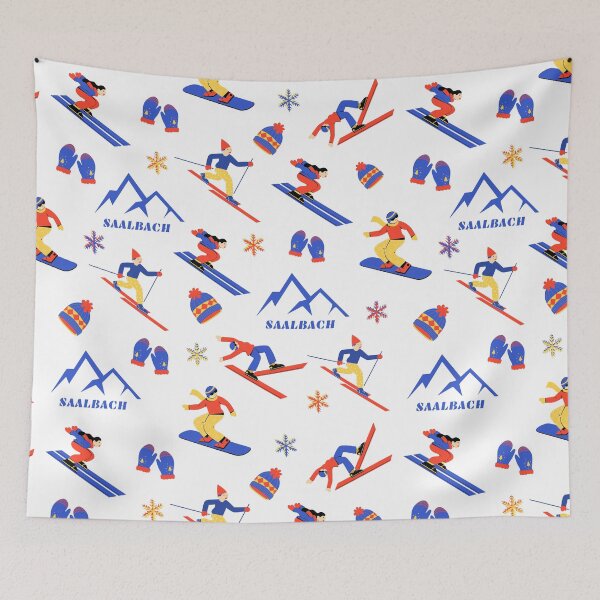 Item preview, Saalbach Austria Ski Snowboard seamless pattern designed and sold by Vintage-TM.