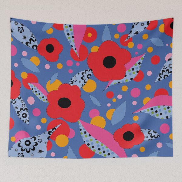 Item preview, Mod Red Flowers with Patterned Leaves designed and sold by MausieDesigns.