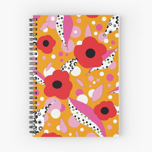 Item preview, Retro Red Flowers and Pink Leaves on Orange designed and sold by MausieDesigns.