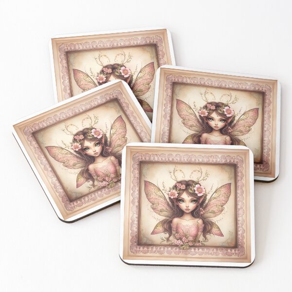 Item preview, Vintage Style Fantasy Fairy Girl in Dusty Pink with Lace and Florals designed and sold by coreexpressions.