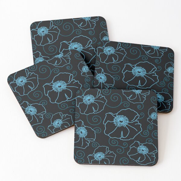Item preview, Art Nouveau Black Poppies with Blue Curlicues designed and sold by MausieDesigns.