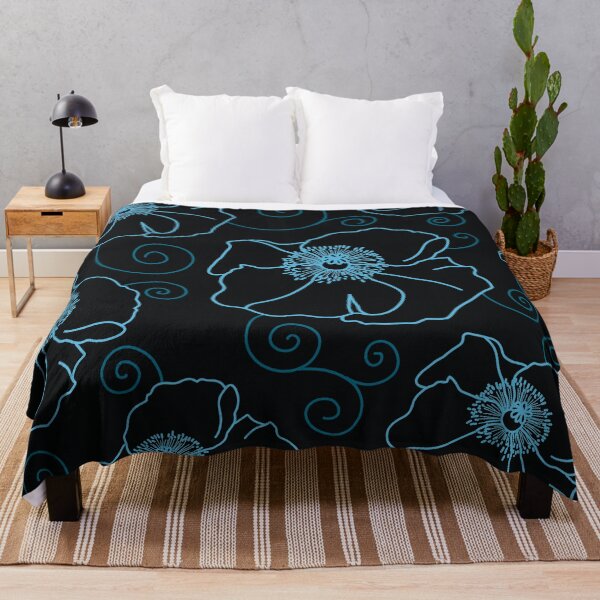 Item preview, Art Nouveau Black Poppies with Blue Curlicues designed and sold by MausieDesigns.
