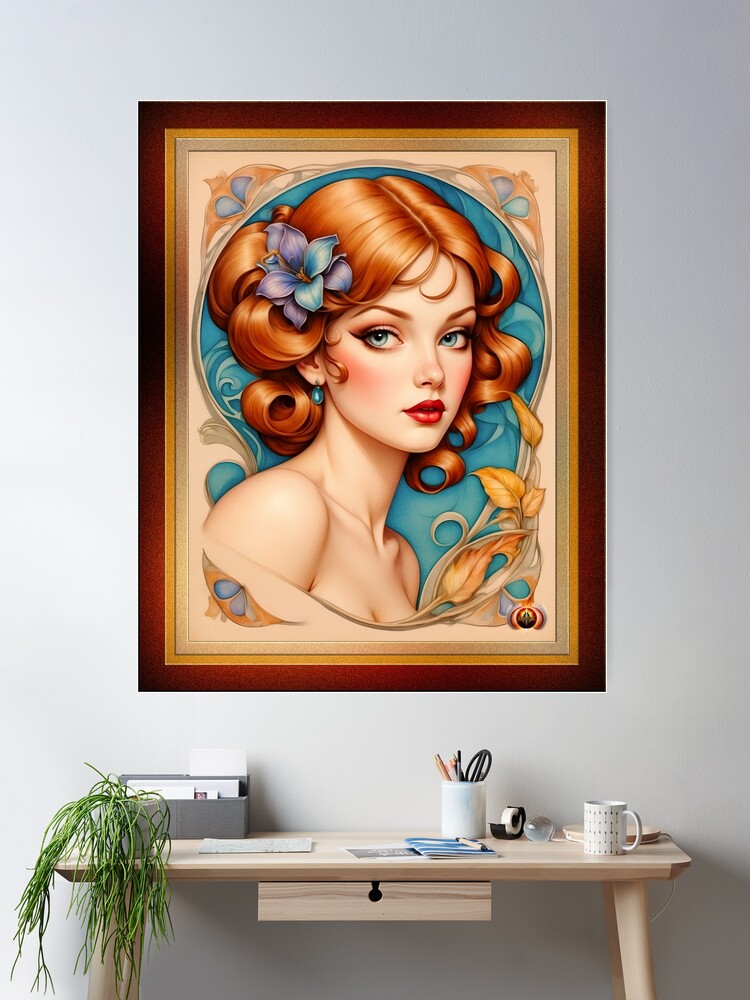 Art Nouveau Portrait Of A Daydream Beauty AI Concept Art by Xzendor7 2 Art Nouveau Portrait Of A Daydream Beauty Gorgeous AI Concept Art by Xzendor7 Room Decor Poster Art Print
