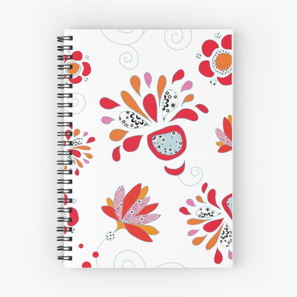 Artikelvorschau, Retro rote und orangefarbene Blumen auf Weiß entworfen und verkauft von MausieDesigns.