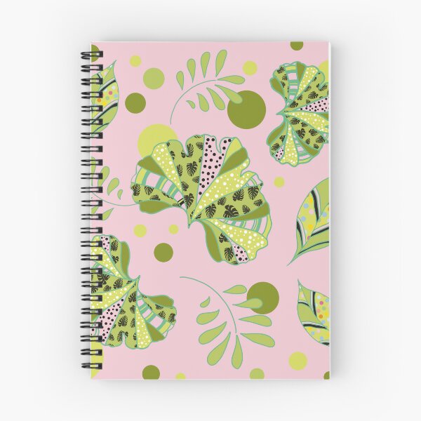 Item preview, Green Leaves with Stripes and Polka Dots on Pink designed and sold by MausieDesigns.
