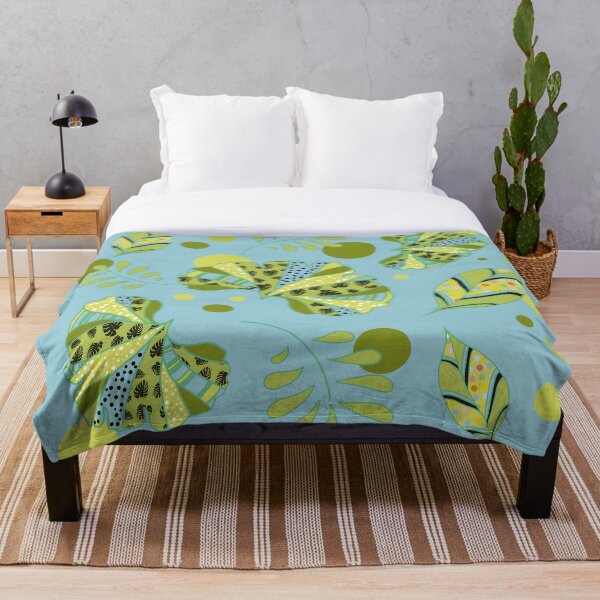 Item preview, Green Leaf Pattern on Blue designed and sold by MausieDesigns.