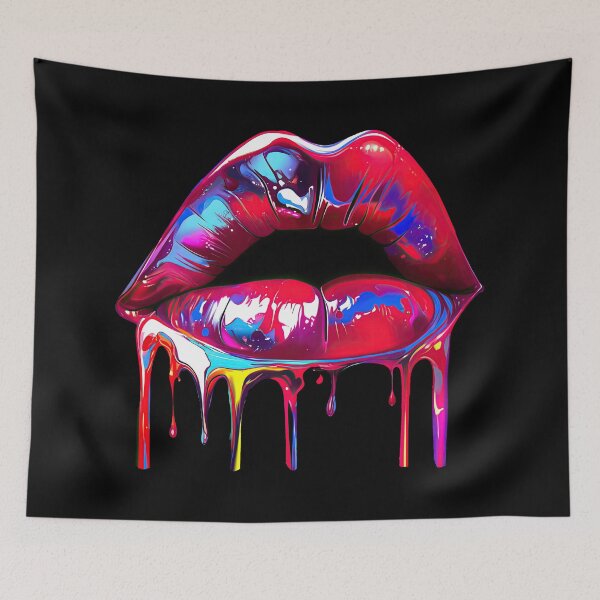 Item preview, Blue Red Dripping Diva Lip - Colorful Mouth Graphic designed and sold by WallGemsArt.