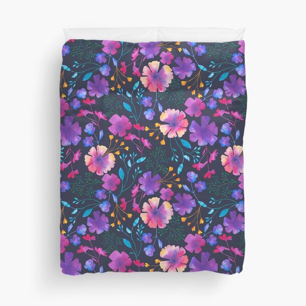 Fluro Floral Watercolour Flower Pattern Duvet Cover