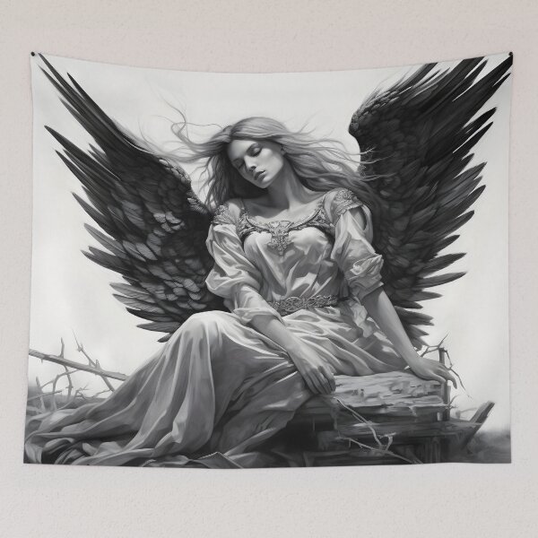 Item preview, stunning black and white sleeping angel drawing designed and sold by dcrc.