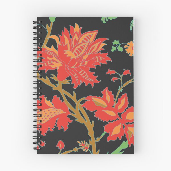 Item preview, Vintage Red and Orange Floral Pattern on Black designed and sold by MausieDesigns.